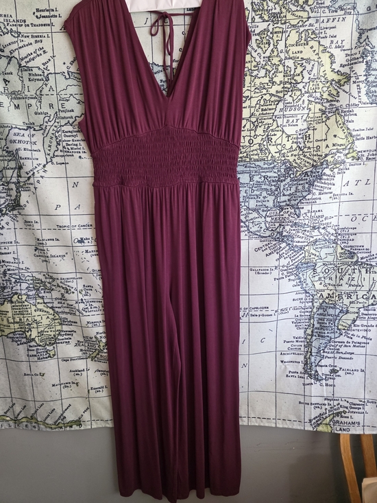Old Navy Pants - Old Navy Deep Plum V-Neck Jumpsuit with Smocked Waist
